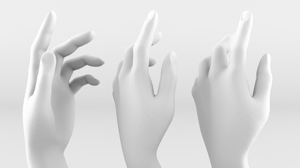 White hand on a white background. 3d image, 3d rendering.