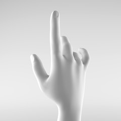 White hand on a white background. 3d image, 3d rendering.