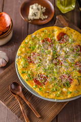 Salami blue cheese omelette