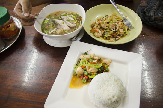 Food set thai style for lunch for two person in restaurant