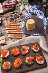 Traditional Norwegian cuisine - Brunost and fish
