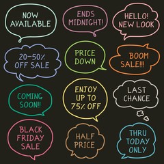 Set of Hand Drawn Speech and Thought Bubbles for Sales
