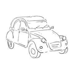 Old retro car. Outline hand drawn sketch.