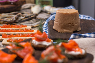Traditional Norwegian cuisine - Brunost and fish