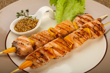 Grilled salmon skewer