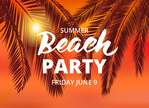 Beach party poster template with typographic elements