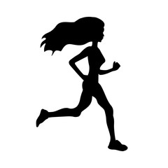 Fototapeta na wymiar Running girl black on white background Vector illustration