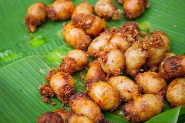 Traditional Thai E-Sarn meat ball close up.