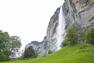 scenic of landscape and fresh green mountain and waterfall, Lauterbrunnen, Switzerland, Europe