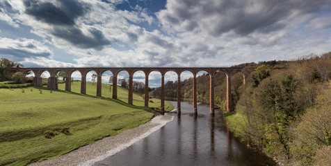 view of Leaderfoot Viaduct from the river Tweed, in the Scottish Borders