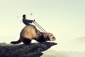 Frau reitet Frettchen © Sergey Nivens