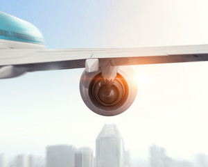 Airliner high in sky . Mixed media