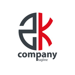 Initial Letter ZK With Linked Circle Logo