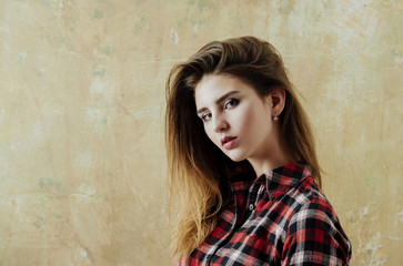 Fototapeta premium Pretty girl with cute make up and long hair
