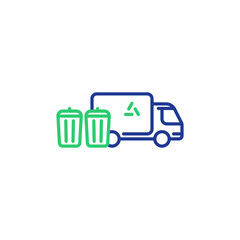 Garbage truck line icon, trash disposal services, waste bins