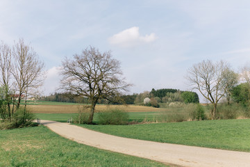 Landstraße mit blauem Himmel und Wolken