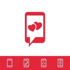 phone with hearts on the screen icon stock vector illustration flat design