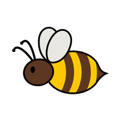 Icono plano abeja kawaii en fondo blanco