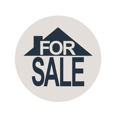 Icono plano FOR SALE en casa en circulo gris