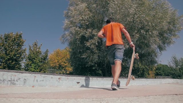 The skateboarder is running away. HD
