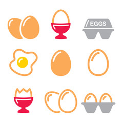 Fototapeta na wymiar Eggs icons, fried egg, egg box - breakfast icons set 