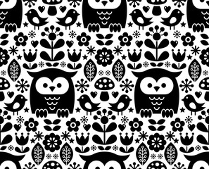 Scandinavian seamless pattern, Nordic folk art - inspired by traditional Finnish and Swedish designs