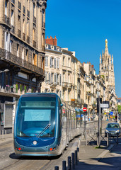 Obraz na płótnie Canvas City tram on Cours Pasteur street in Bordeaux, France