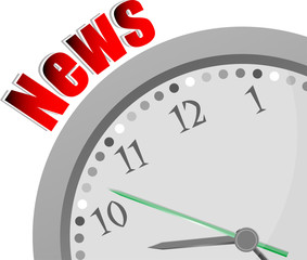 Text Breaking News. News concept . Color word and modern clock on white