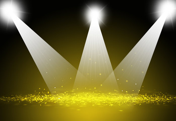 Spotlight focus show on stage with sparkle bokeh Yellow  background.