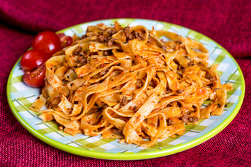 tasty pasta-Italian meat sauce pasta on the table