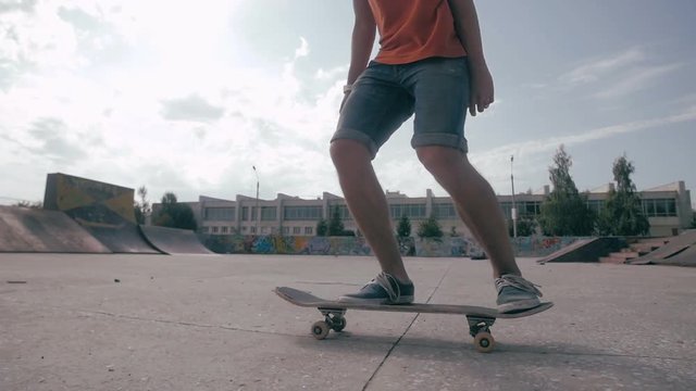 The skateboarder is demonstrating freestyle in the skateboarding. HD