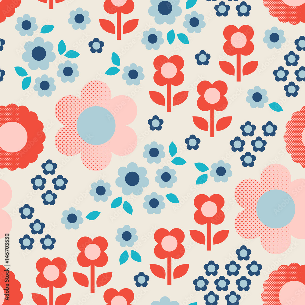 Poster seamless retro pattern with flowers