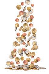 euro coin money rain business financial concept isolated on white background / Geldregen  Finanz Konzept 