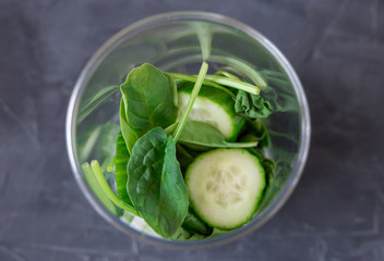 Blender full of vegetables and yogurt: healthy eating and dieting concept