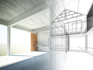 sketch design of interior space ,3d  render