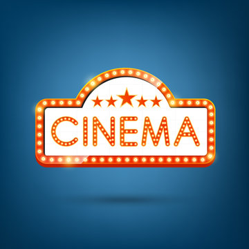 Cinema, Neon bulb, Retro light frame. Vector illustration