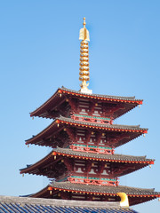 Fototapeta na wymiar Look up of the Five Storied Pagoda at Shitennoji Temple, Osaka Japan