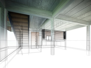 sketch design of interior space ,3d  render