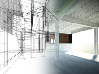 sketch design of interior space ,3d  render