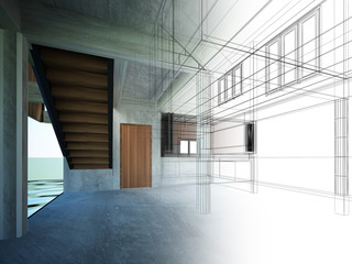 sketch design of interior space ,3d  render