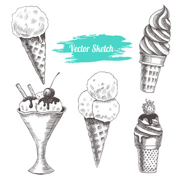 Set of vector ice cream. Vintage style
