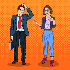 Woman Talking with Businessman. Business Meeting. Pop Art vector illustration