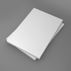 Front magazine book template perspective view on grey background with soft shadows. 3d render illustration.