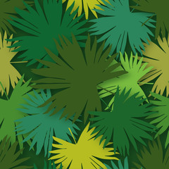 Naklejka na ściany i meble Seamless background with decorative leaves. Summer tropical design. 