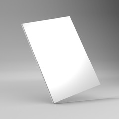 Front magazine book template perspective view on grey background with soft shadows. 3d render illustration.