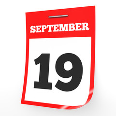 September 19. Calendar on white background.