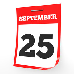 September 25. Calendar on white background.