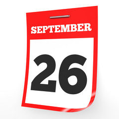 September 26. Calendar on white background.