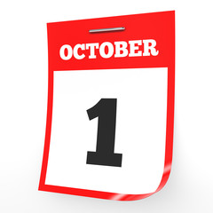 October 1. Calendar on white background.