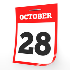 October 28. Calendar on white background.